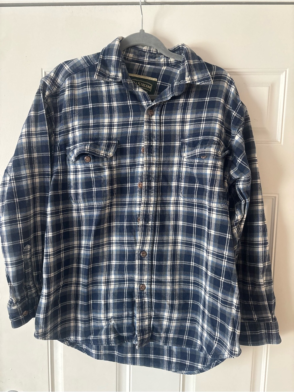 Men's Field & Stream Heavy Duty Flannel Work Wear Blue Plaid Size M/L